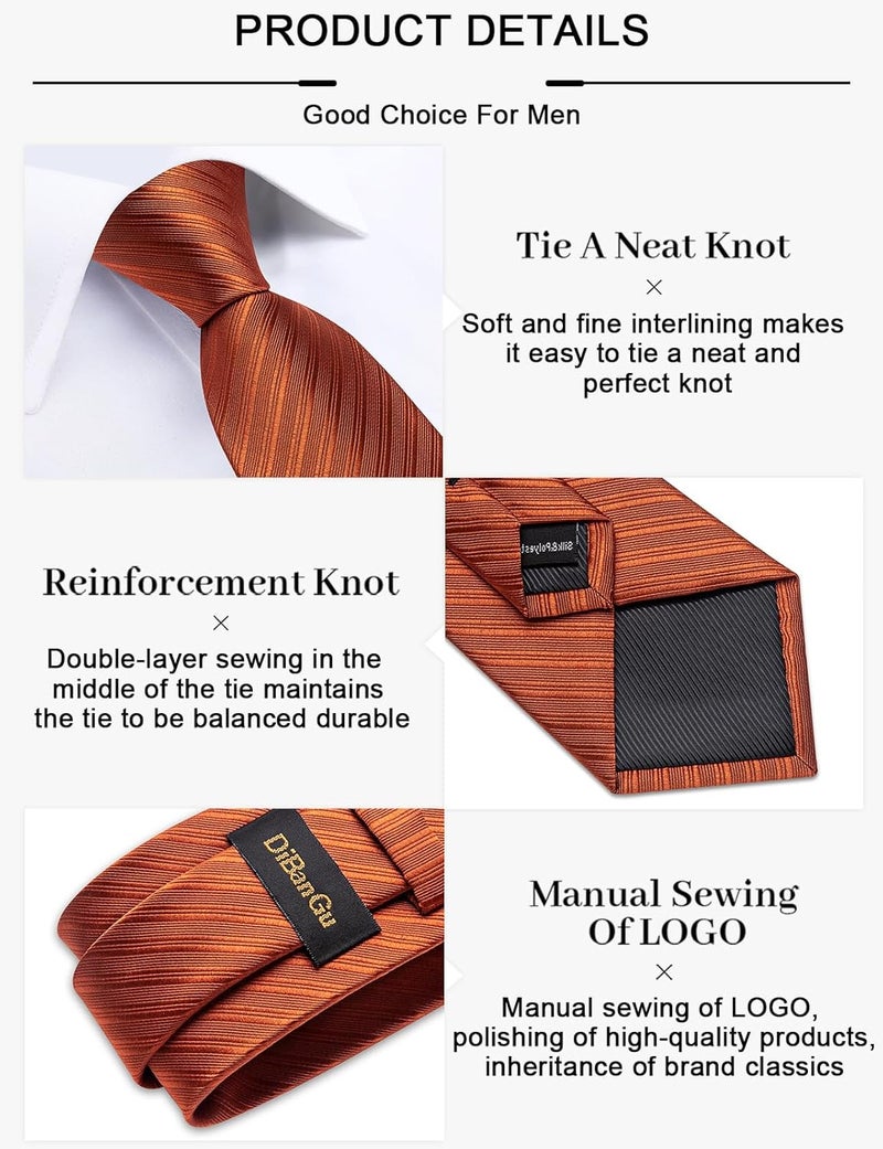 DiBanGu Mens Solid Color Tie and Pocket Square Set Woven Silk Plain Necktie & Handkerchief for Men Wedding Party Formal - Image 4